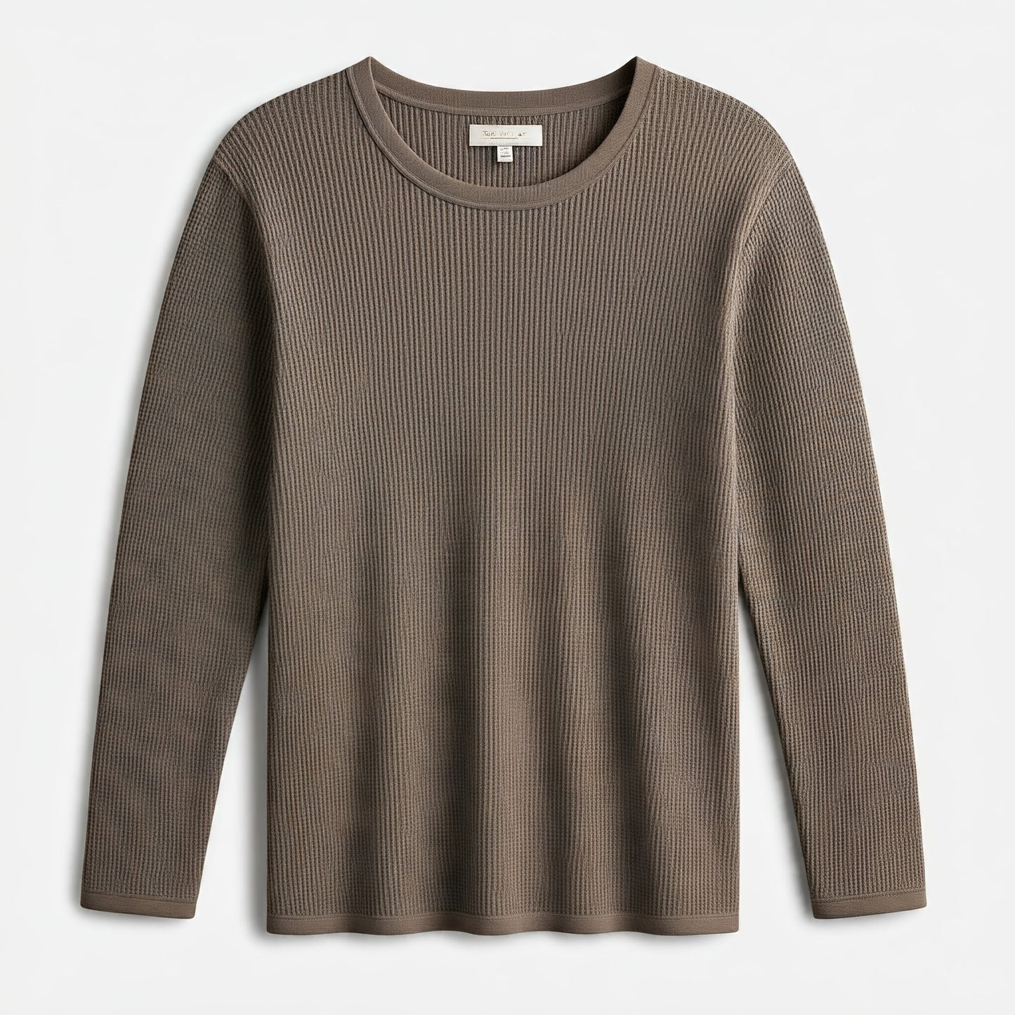 Full-Sleeves Brown Waffle Knit  Basic Tshirt