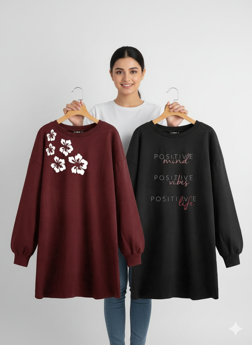 Pack Of Two Long Length Sweatshirt