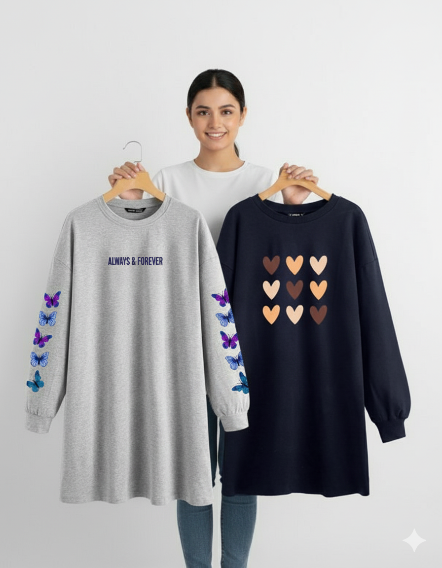 Pack Of Two Long Length Sweatshirt