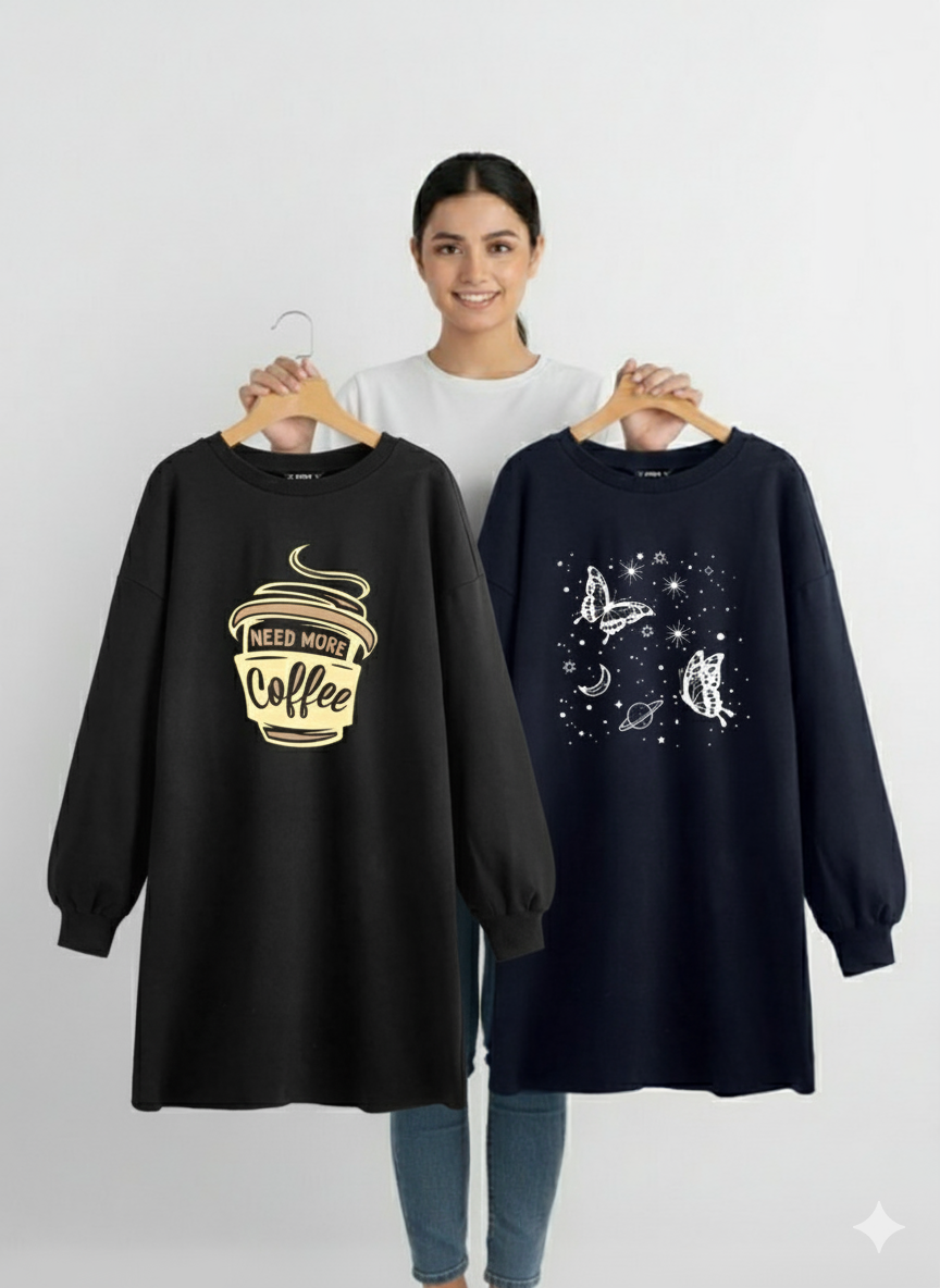 Pack Of Two Long Length Sweatshirt
