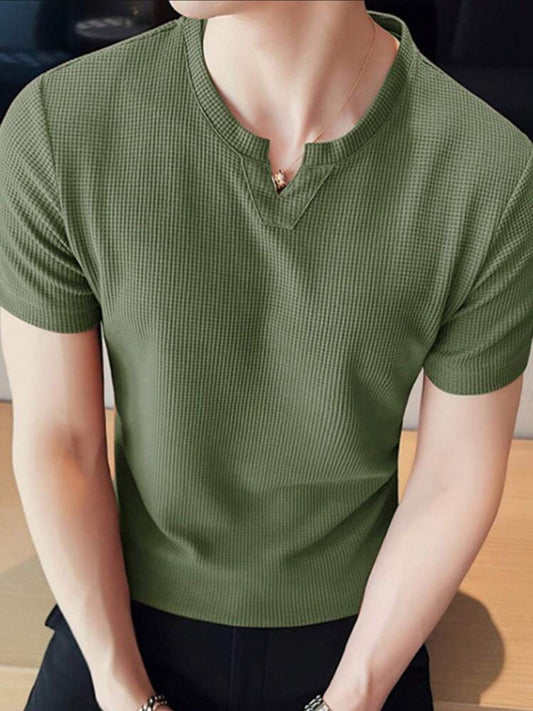 Olive Waffle Knit V-neck T-shirt