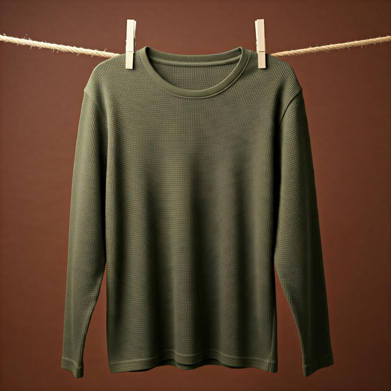 Full-Sleeves Olive Green Waffle Knit Tshirt