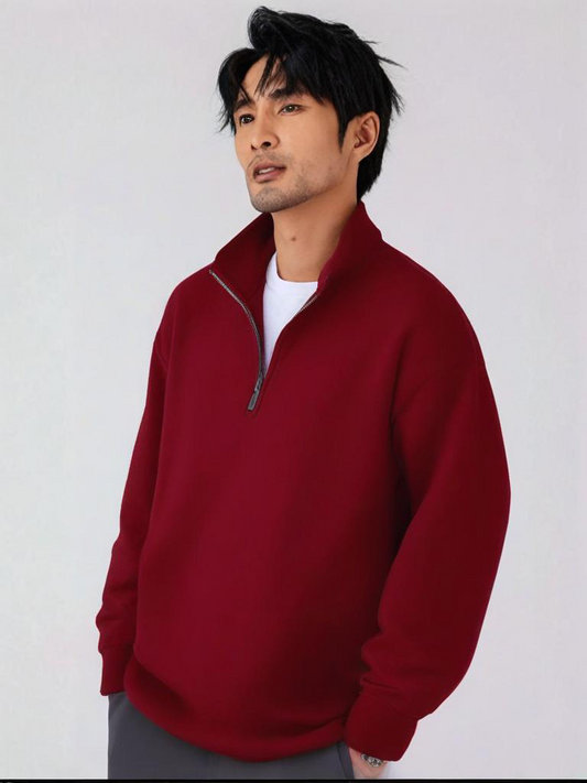 Maroon Quarter Zip Mock-Neck