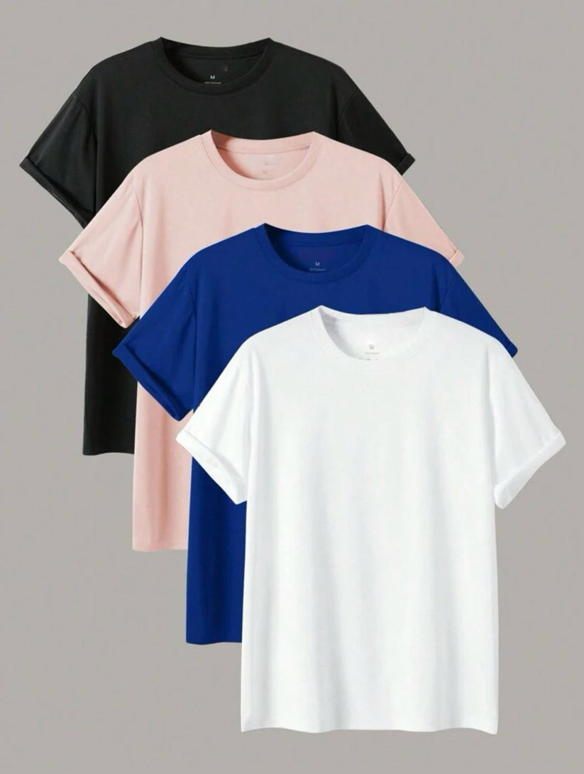 PACK OF 4 BASIC TEES (Black , Pink , Royal Blue , White)